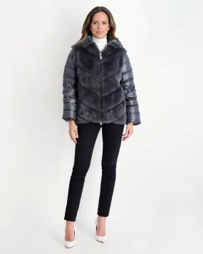 Chevron Rex Rabbit Zip Jacket with Quilted Detailing