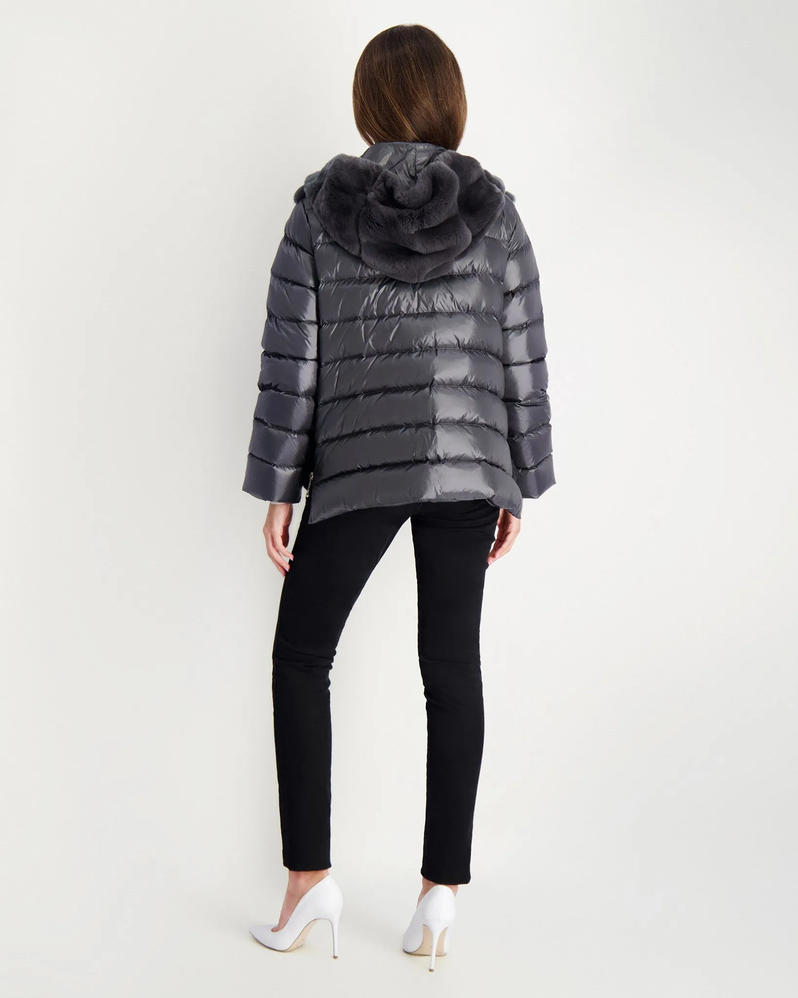 Chevron Rex Rabbit Zip Jacket with Quilted Detailing