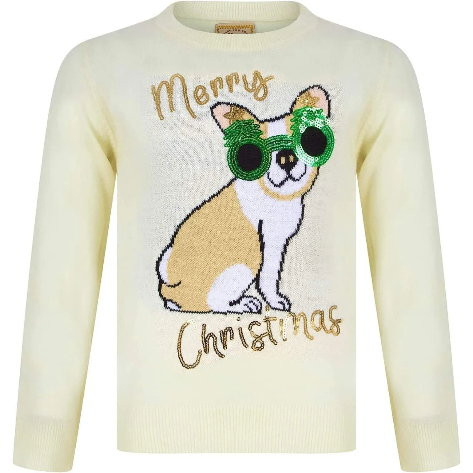 Christmas Glasses Dog Junior Christmas Jumper - Cream