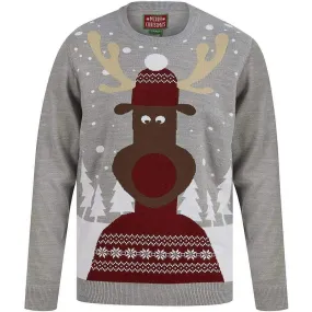 Christmas Snow Scene Rudolph Mens Christmas Jumper - Grey