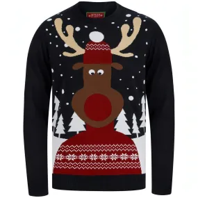 Christmas Snow Scene Rudolph Mens Christmas Jumper - Navy