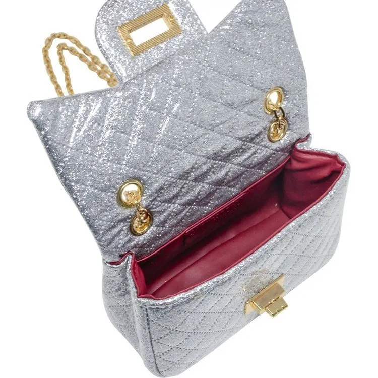 Classic Quilted Sparkle Mini Purse - Silver