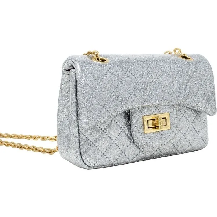 Classic Quilted Sparkle Mini Purse - Silver