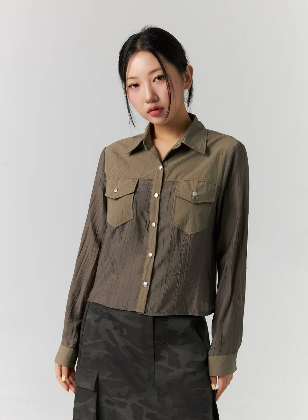 Color Block Button-Down Shirt CS311