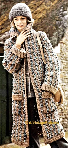 Crochet Coat Pattern, Ladies Striped Coat and Hat, Instant Download