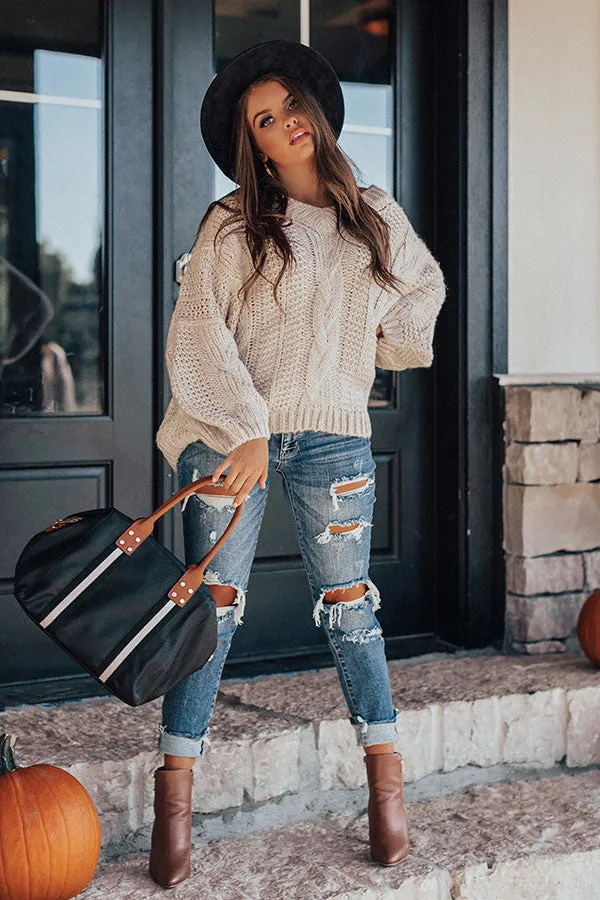 Definitely Adorable Cable Knit Sweater In Stone