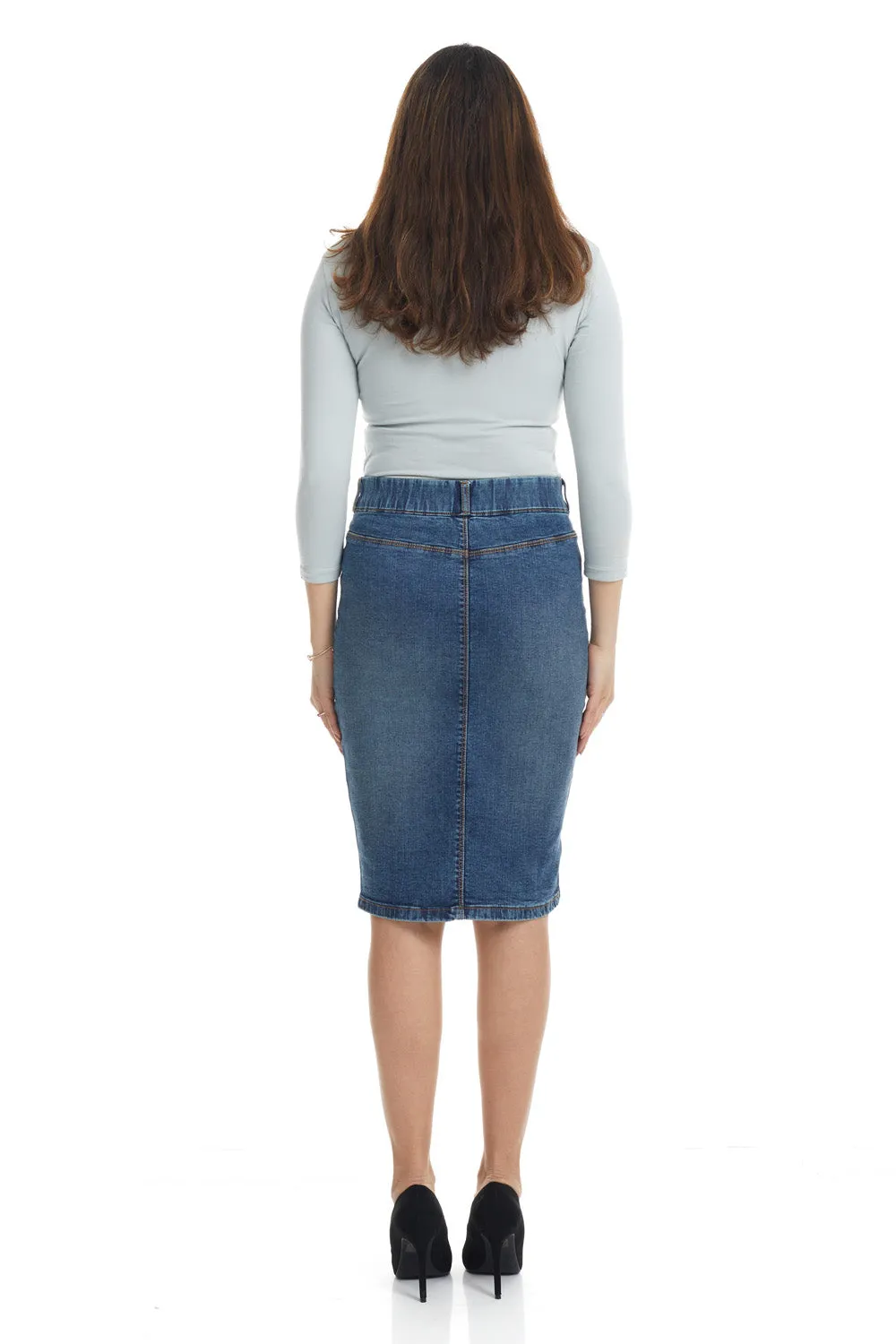 Denim below knee length denim jean skirt 'Brooklyn'