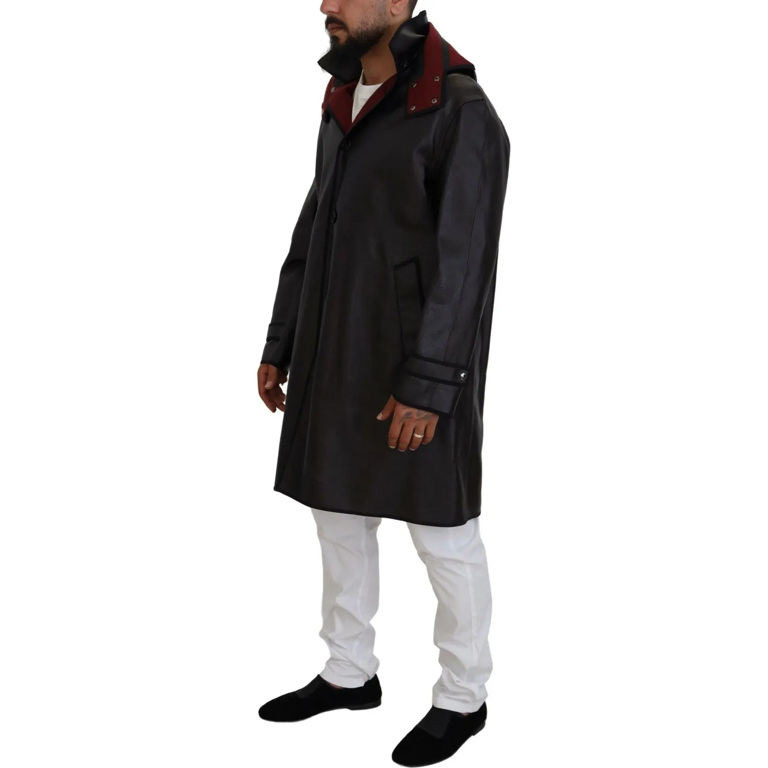 Dolce & Gabbana Elegant Hooded Parka Coat in Black and Bordeaux