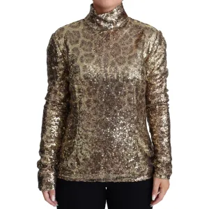 Dolce & Gabbana Sequined Turtleneck Full Zip Sweater in Brown