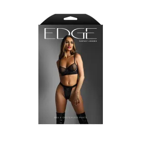 Fantasy Lingerie Edge Quilted Wetlook/Mesh Underwire Bra & Crotchless Panty S/M