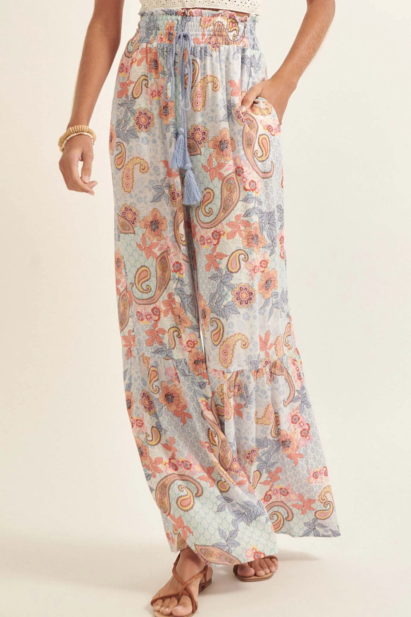 Fantasy World Paisley Wide-Leg Drawstring Pants