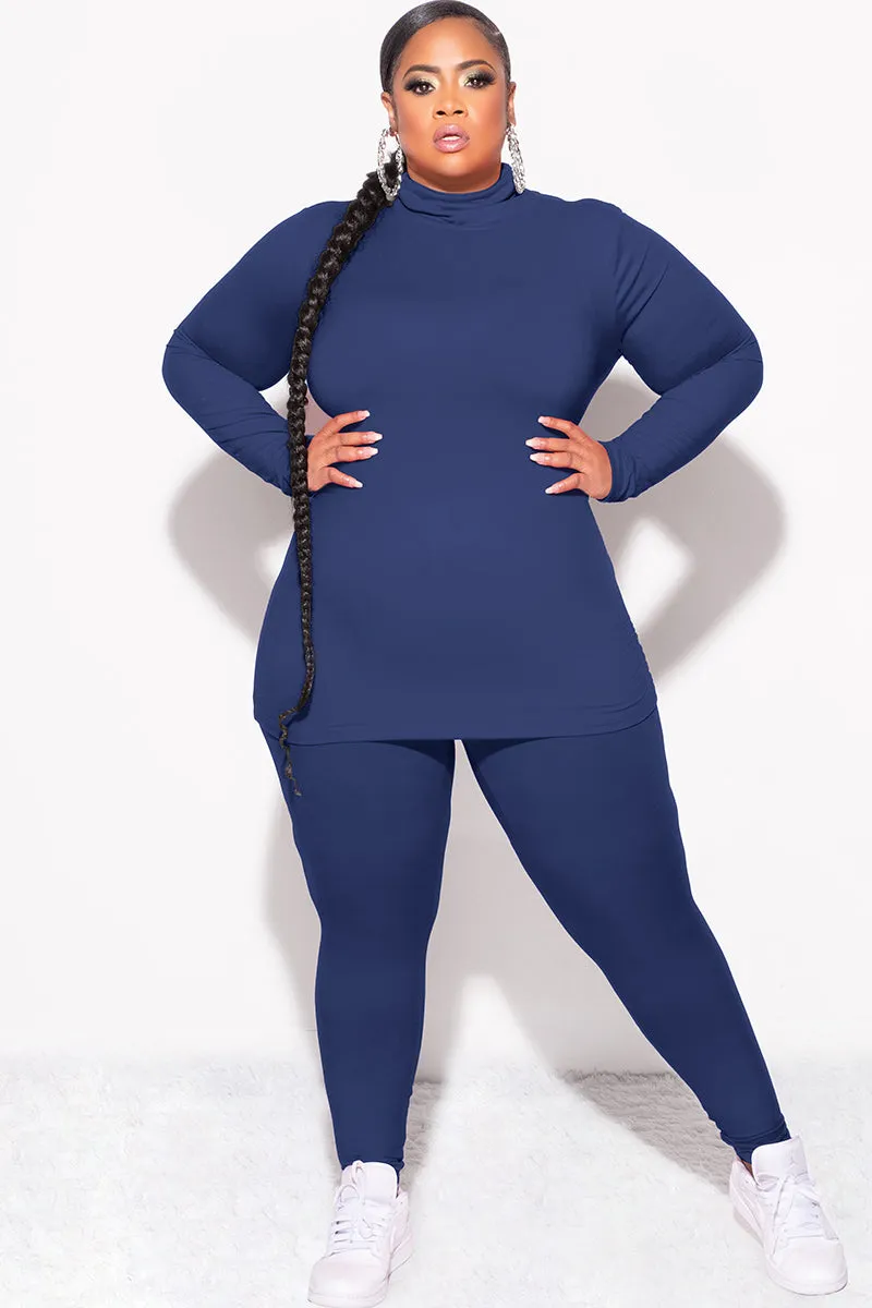 Final Sale Plus Size 2pc Set Turtleneck & Legging in Navy