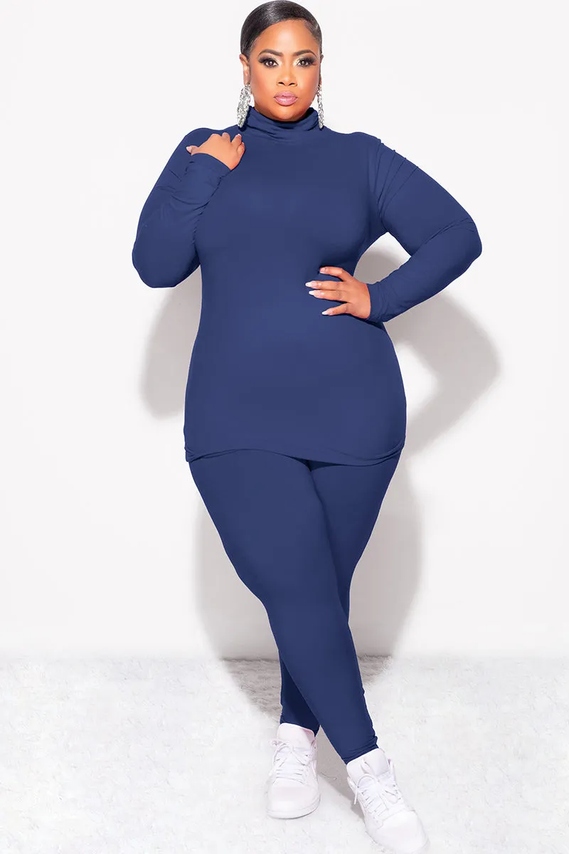 Final Sale Plus Size 2pc Set Turtleneck & Legging in Navy