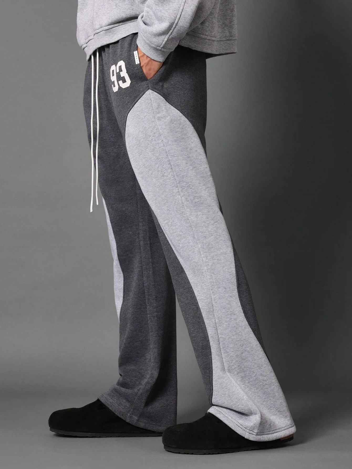 Flare Fit Colour Block Curve Panel Sweatpants With Small Graphic Print