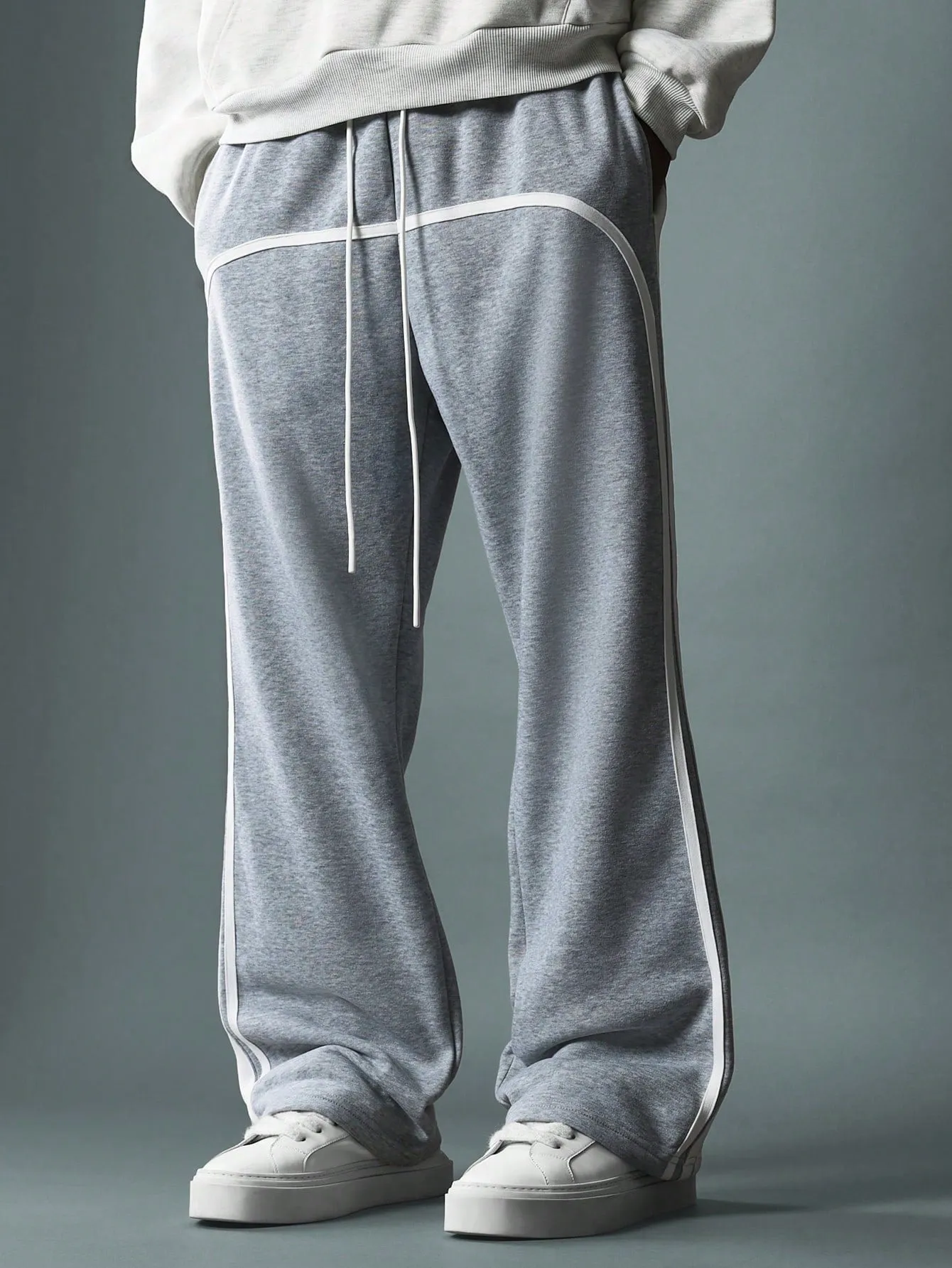 Flare Fit Sweatpants With Tape Detail & Drawstrings