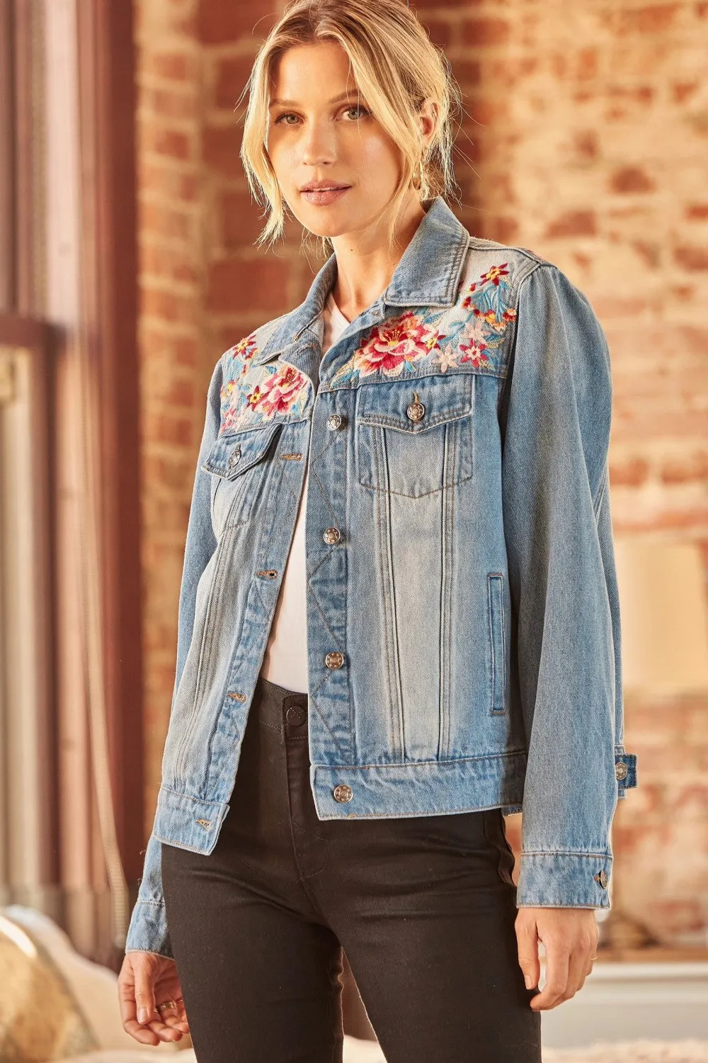 Floral Embroidered Denim Jacket