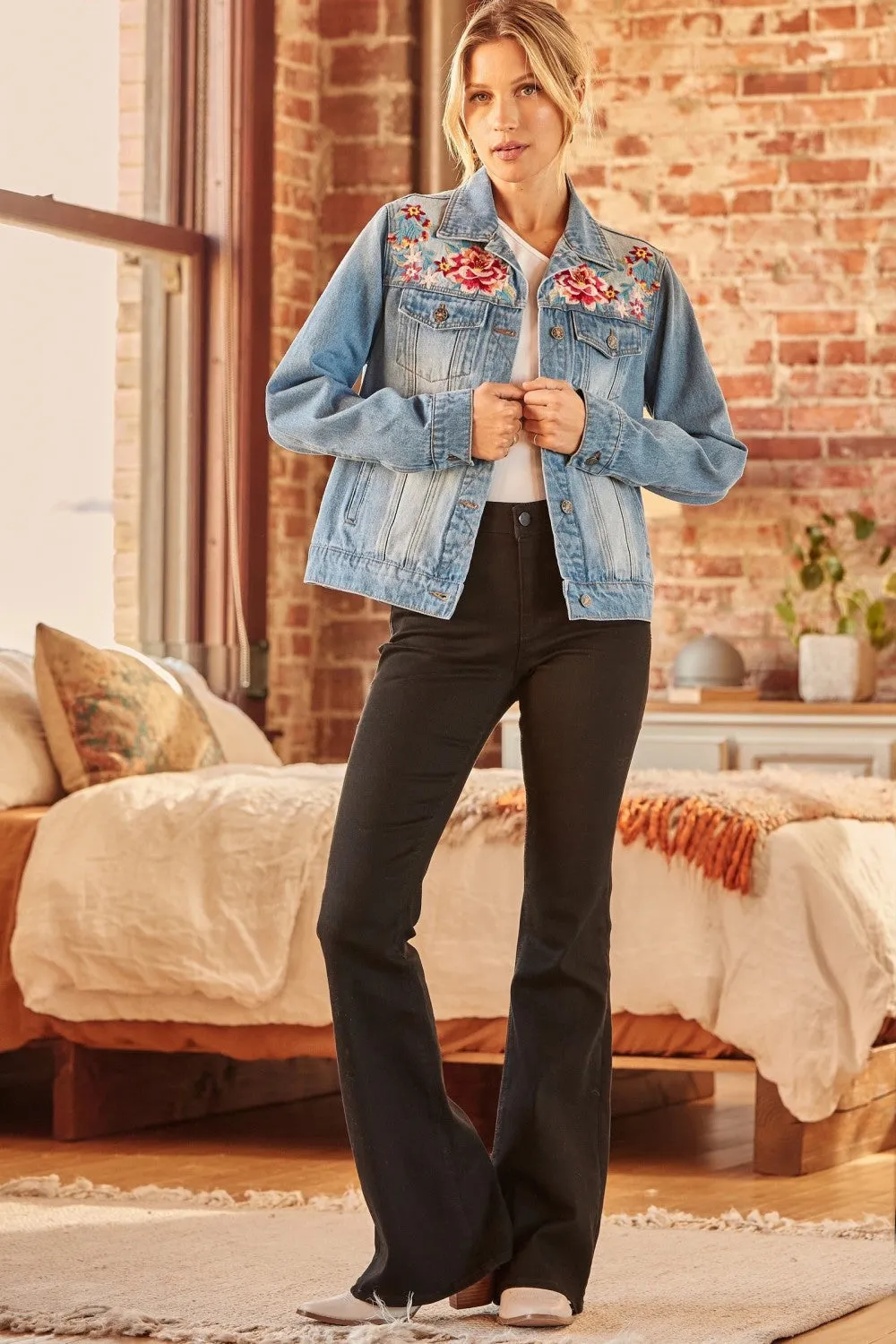 Floral Embroidered Denim Jacket