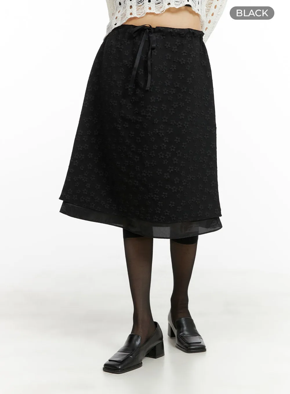 Floral Mesh Midi Skirt CA412