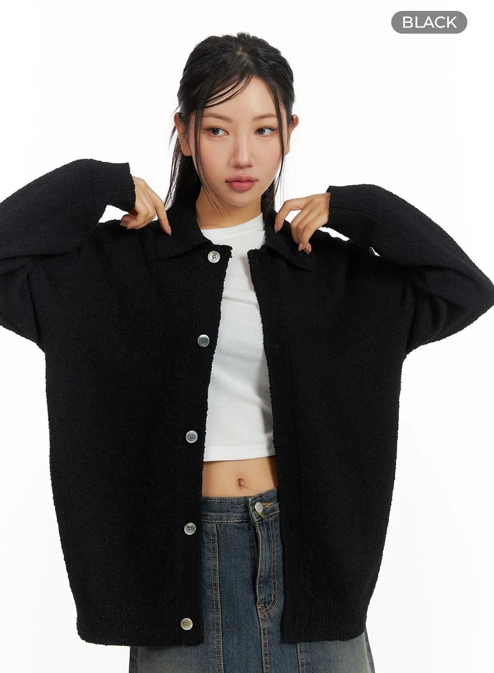 Fuzzy Button-Up Unisex Cardigan CM408