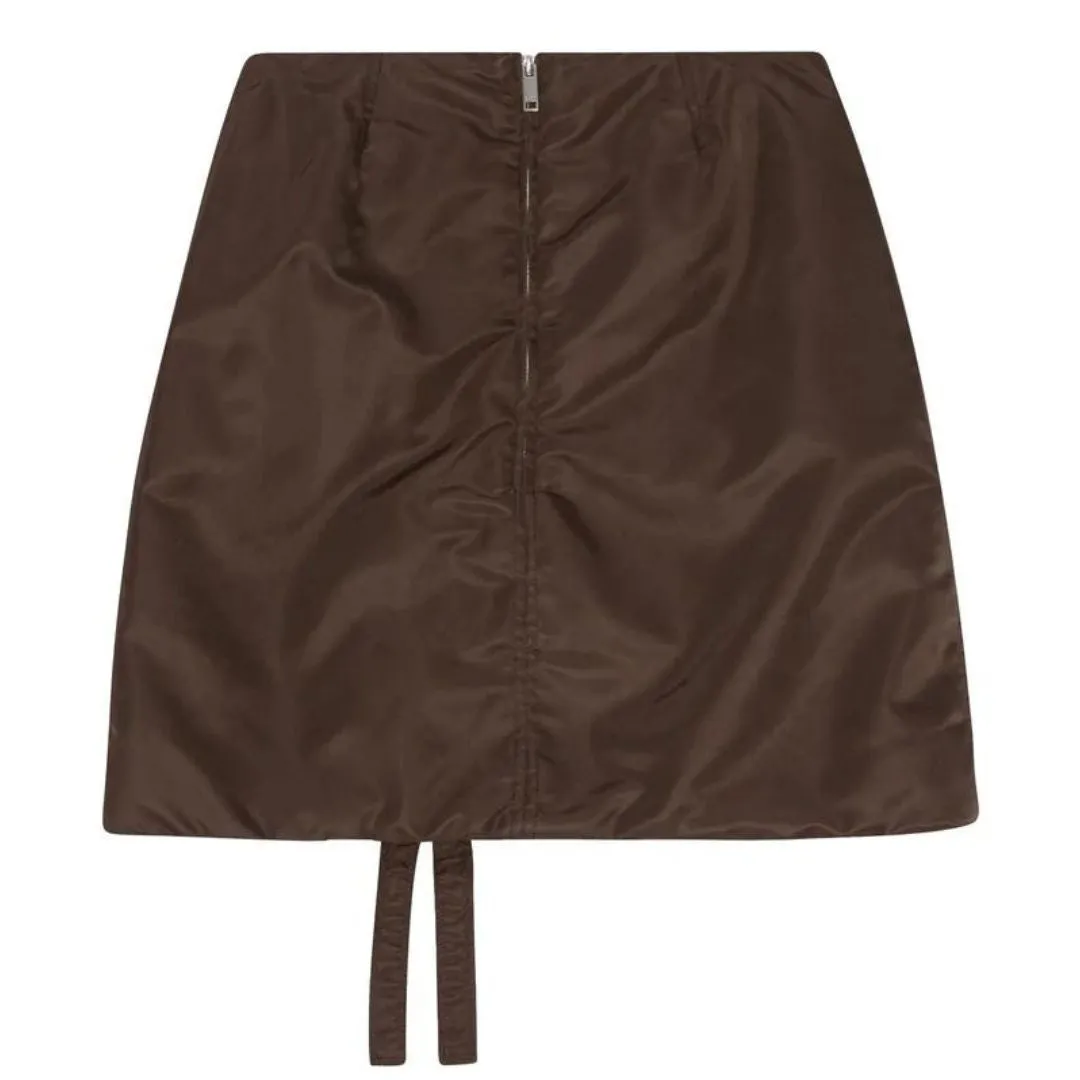 GANNI NYLON MINI SKIRT COFFEE