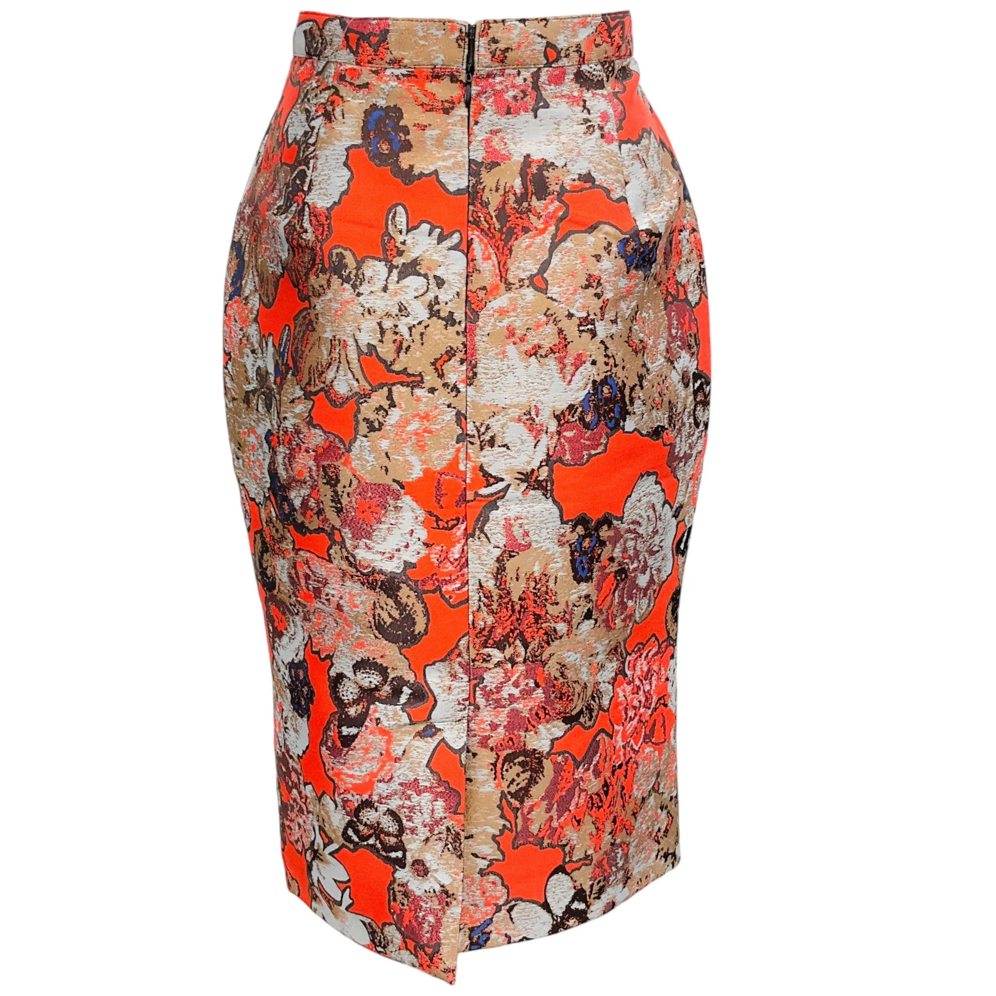 Givenchy Orange Multi Jacquard Pencil Skirt