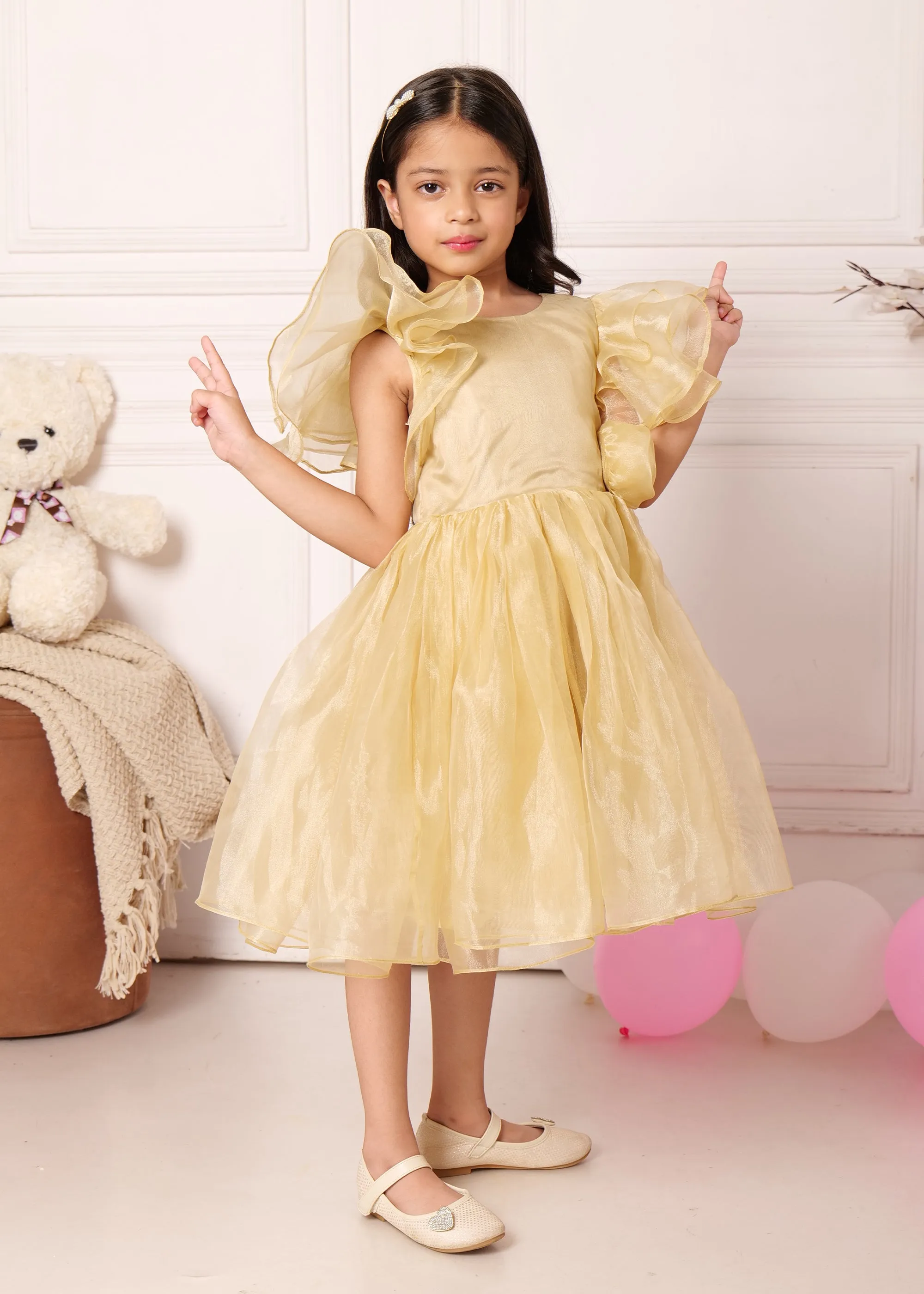 Golden Blossom Organza Dress