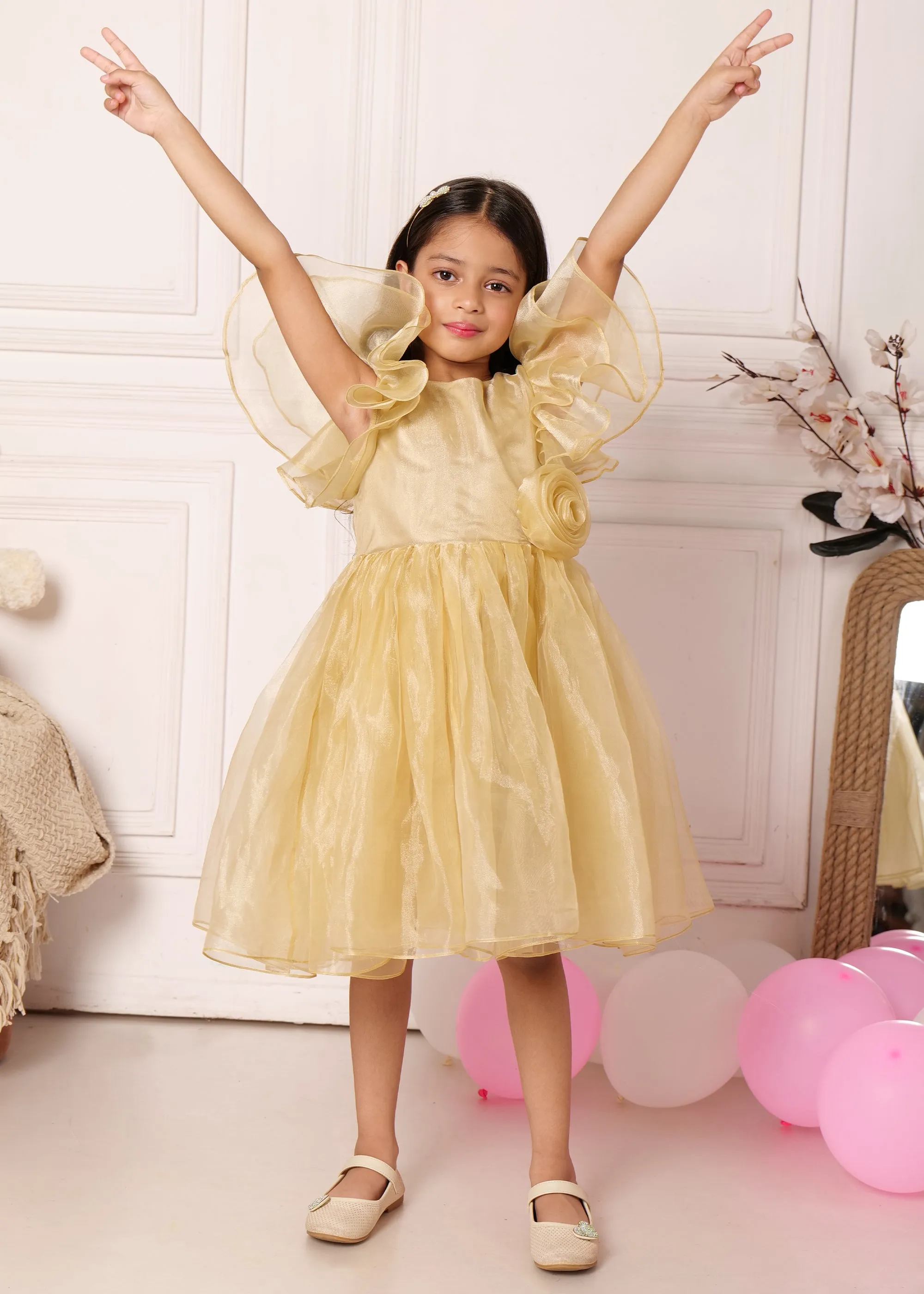 Golden Blossom Organza Dress