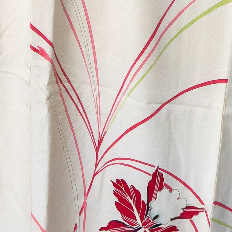 Hand Painted Silk Houmongi - Gorgeous Pink, Yellow, and White Flowers