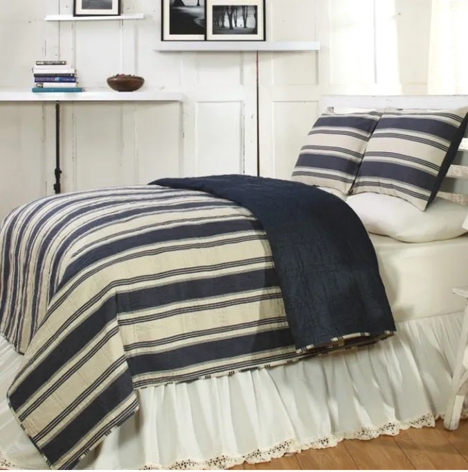 Hatteras Stripe Denim Blue Rustic Bedding Collection