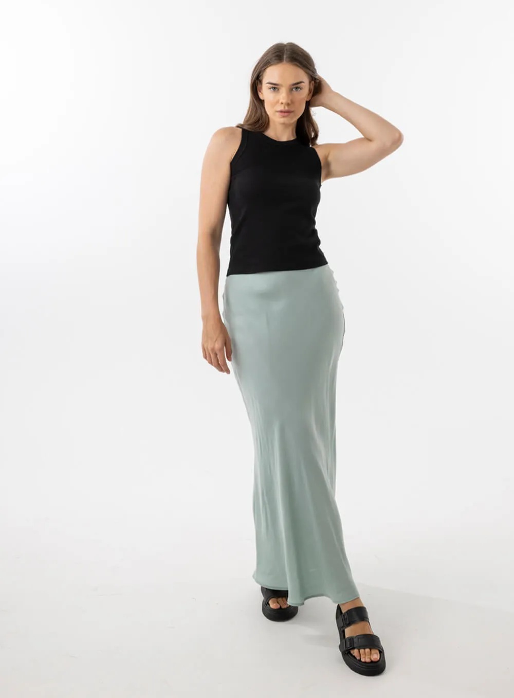 Hazel Cupro Midi Skirt-SAGE