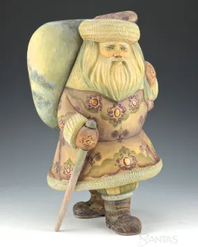 Heavy Load Watercolor Painted Russian Santa with Scenic Toybag