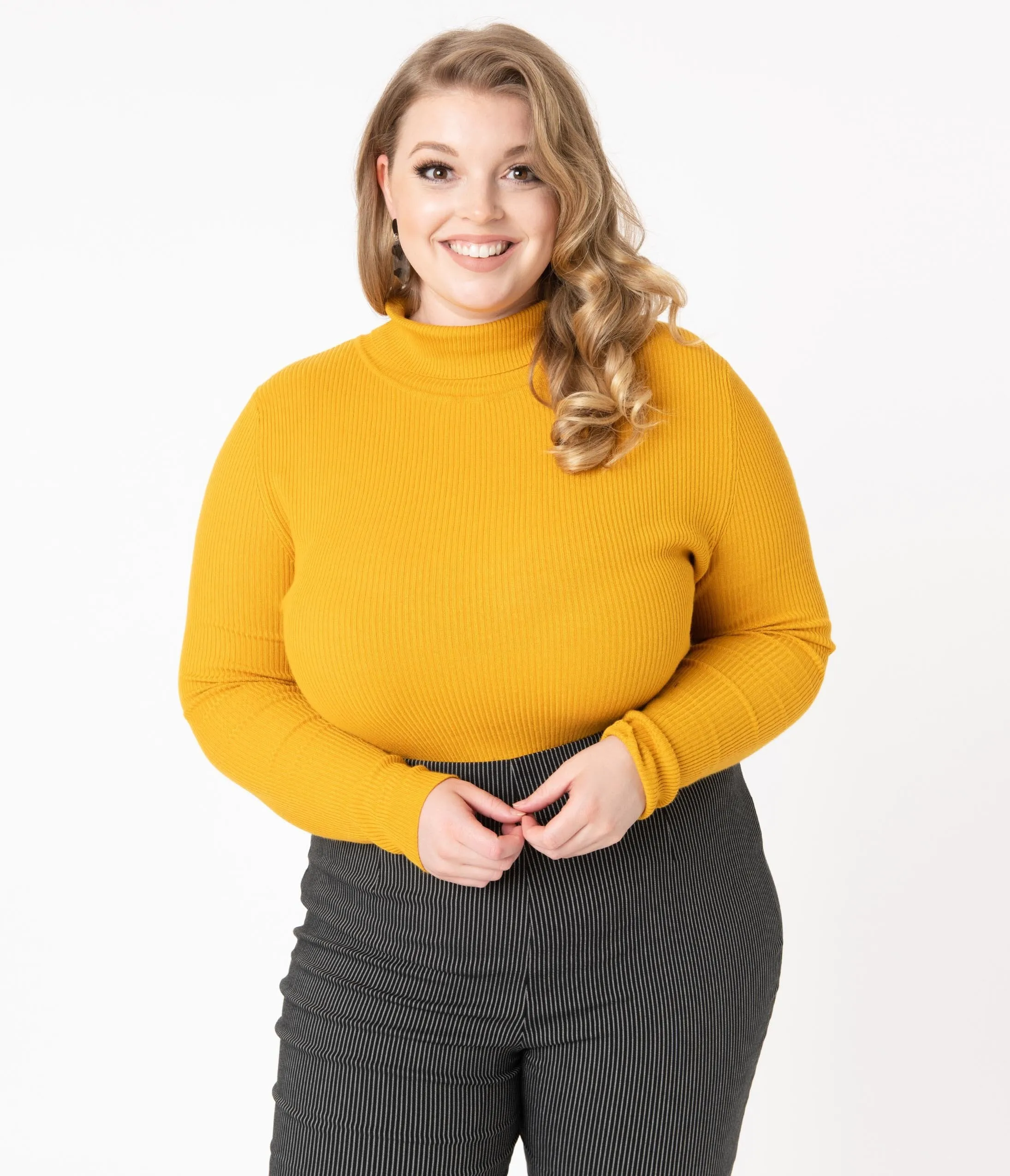 Hell Bunny Plus Size Mustard Turtleneck Spiros Top