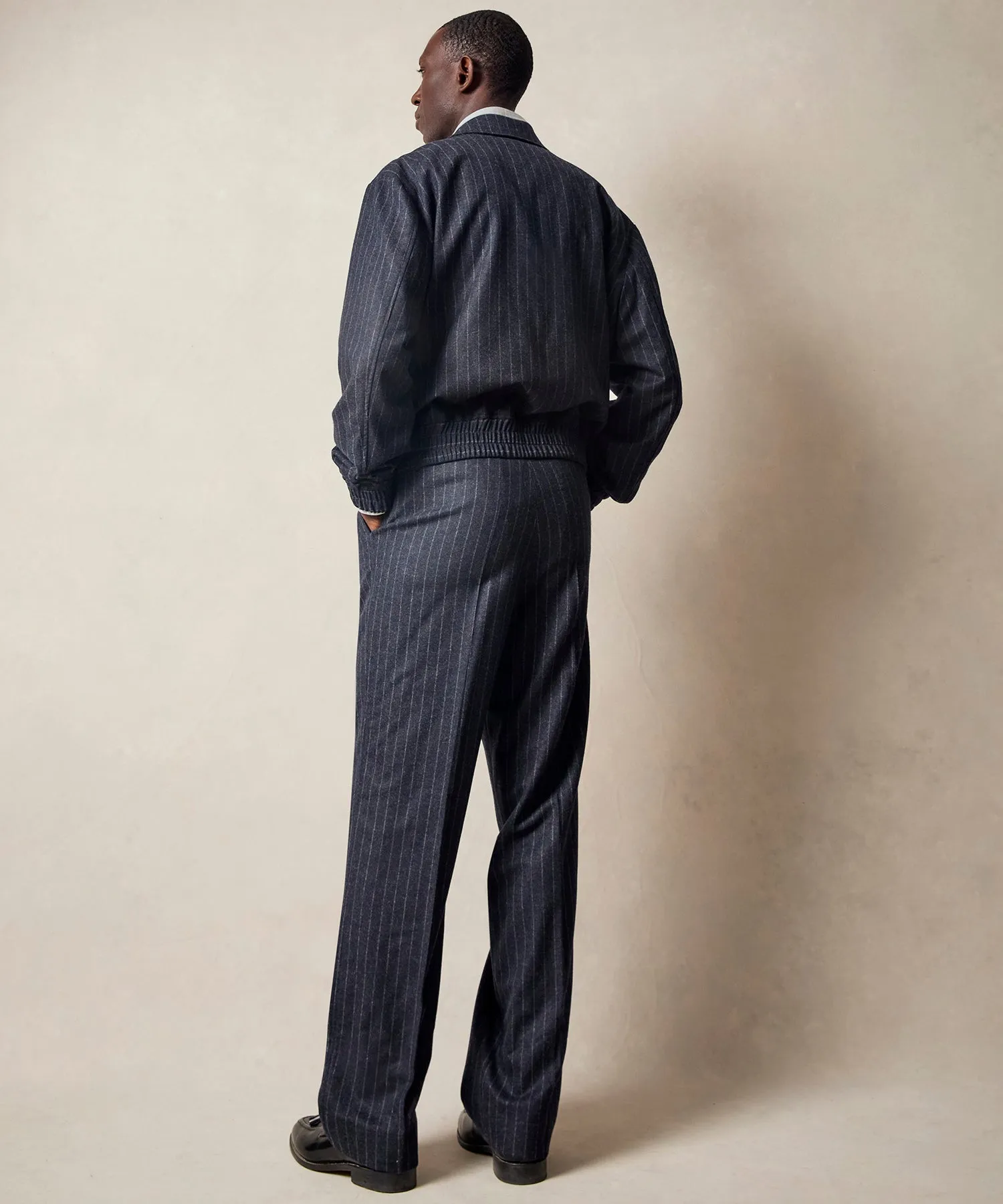 Italian Wool Grant Jacket in Navy Pinstripe