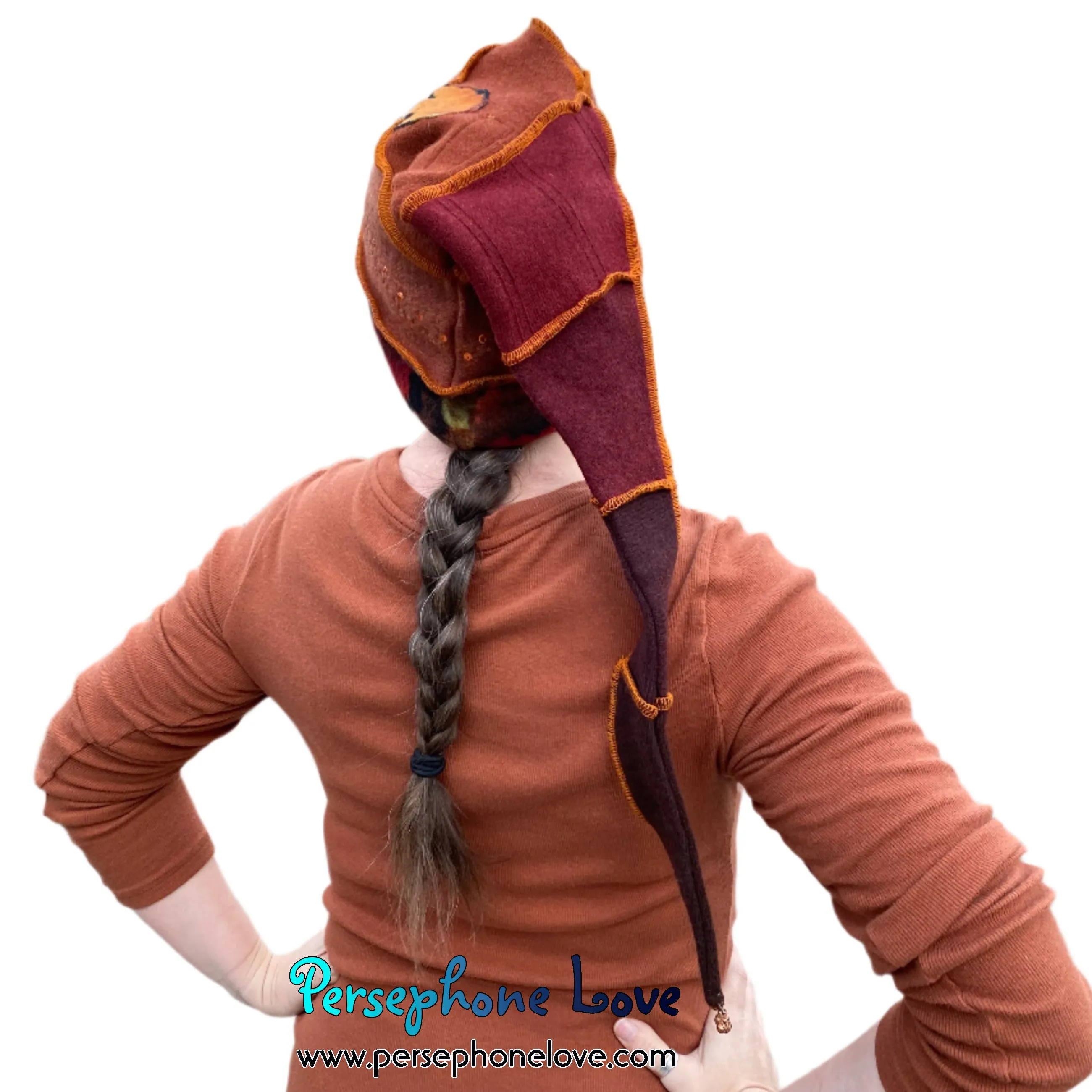 Katwise inspired fall colors 100% felted cashmere/fleece recycled sweater elf hat-1486