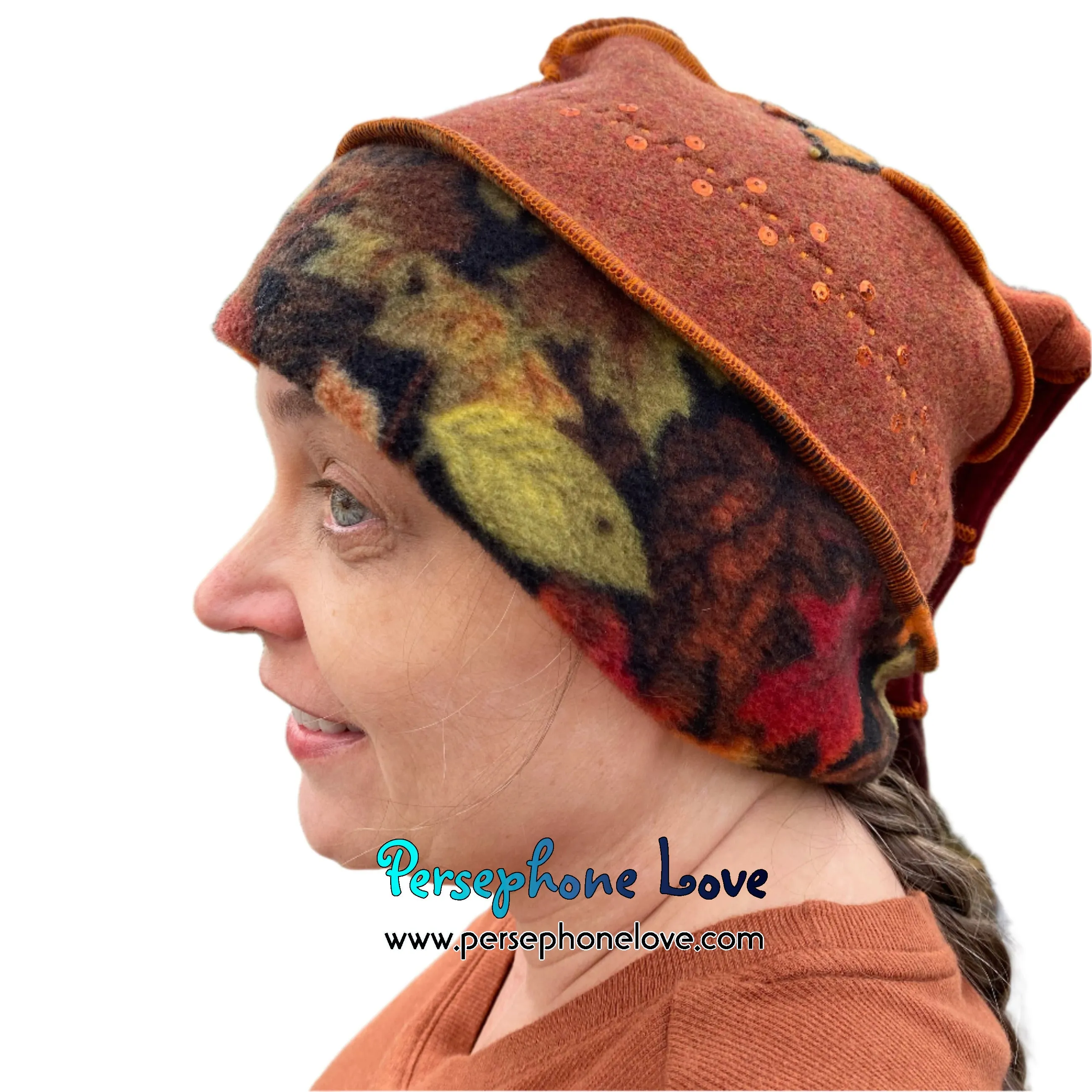 Katwise inspired fall colors 100% felted cashmere/fleece recycled sweater elf hat-1486