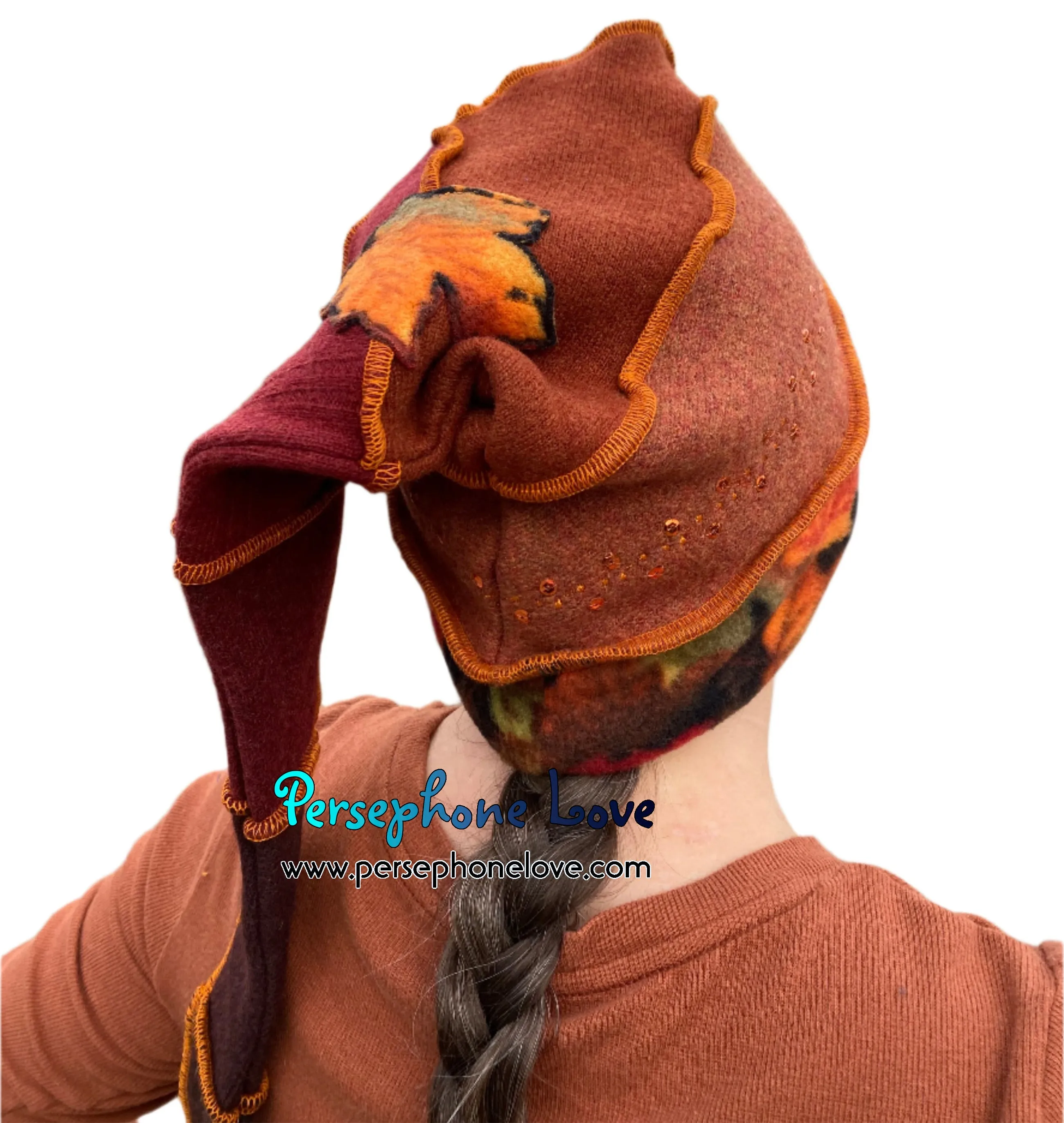 Katwise inspired fall colors 100% felted cashmere/fleece recycled sweater elf hat-1486