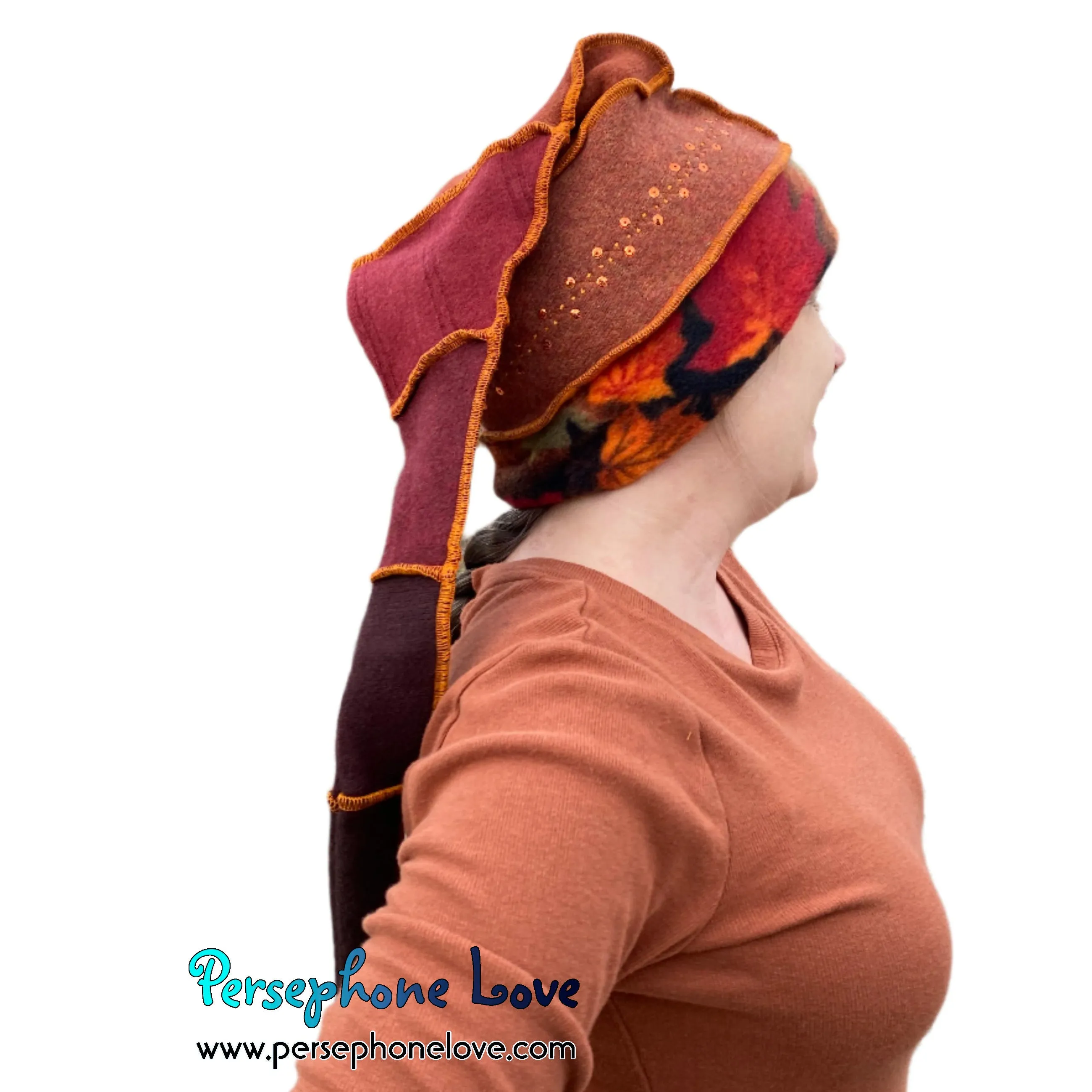 Katwise inspired fall colors 100% felted cashmere/fleece recycled sweater elf hat-1486