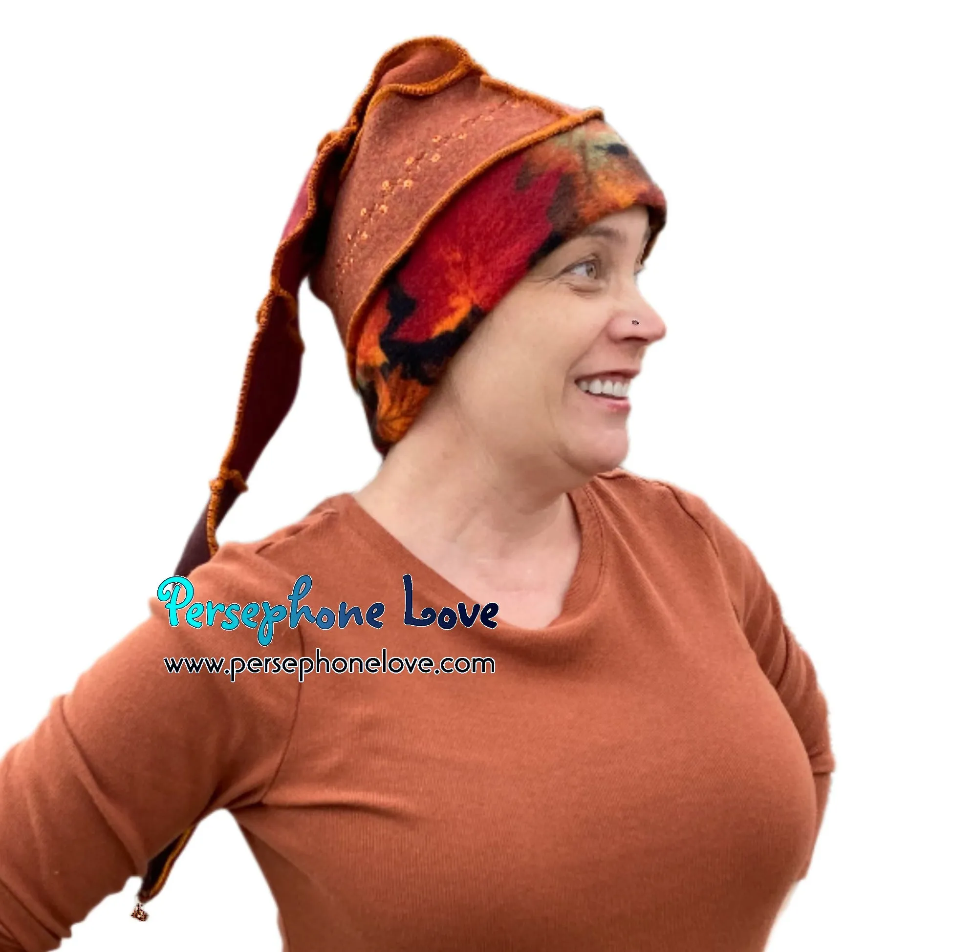 Katwise inspired fall colors 100% felted cashmere/fleece recycled sweater elf hat-1486