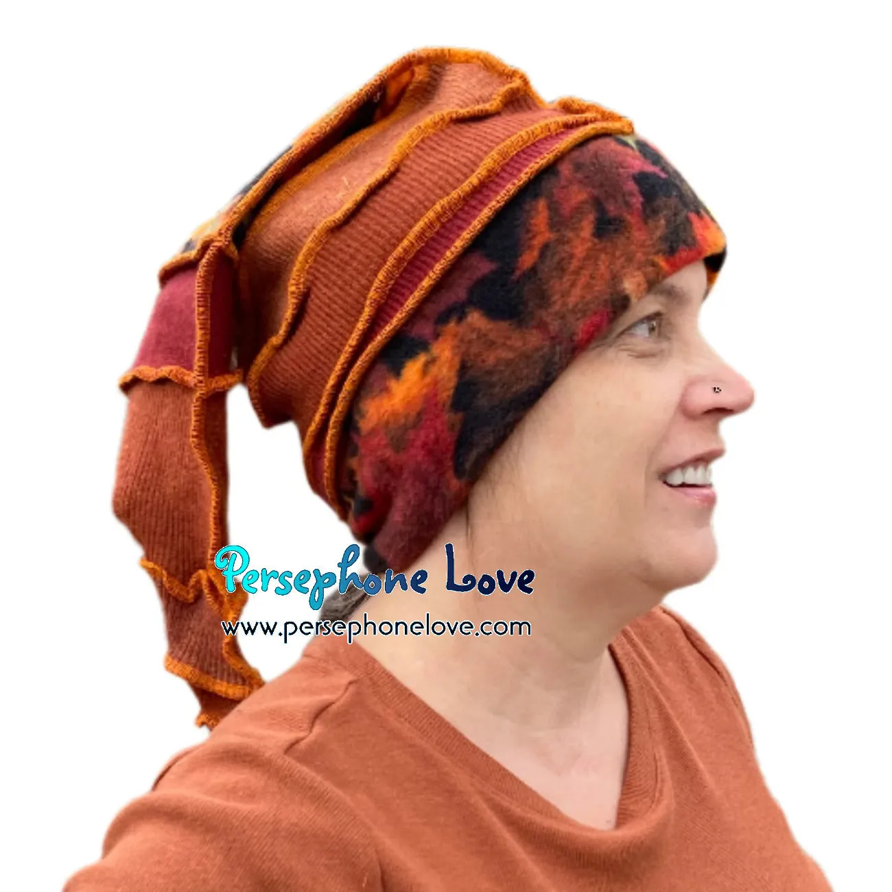 Katwise inspired fall colors 100% felted cashmere/fleece recycled sweater elf hat-1489