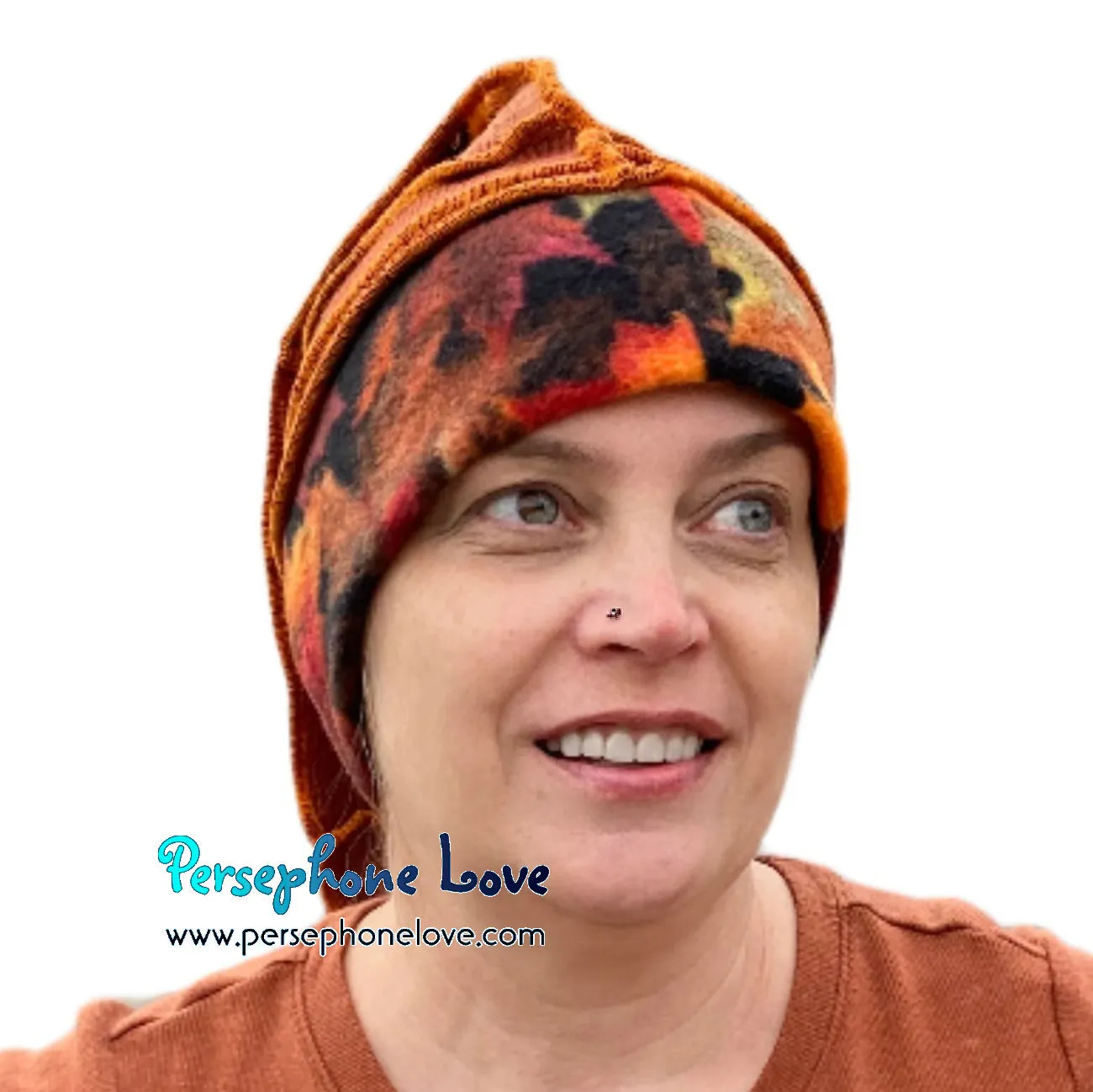 Katwise inspired fall colors 100% felted cashmere/fleece recycled sweater elf hat-1489