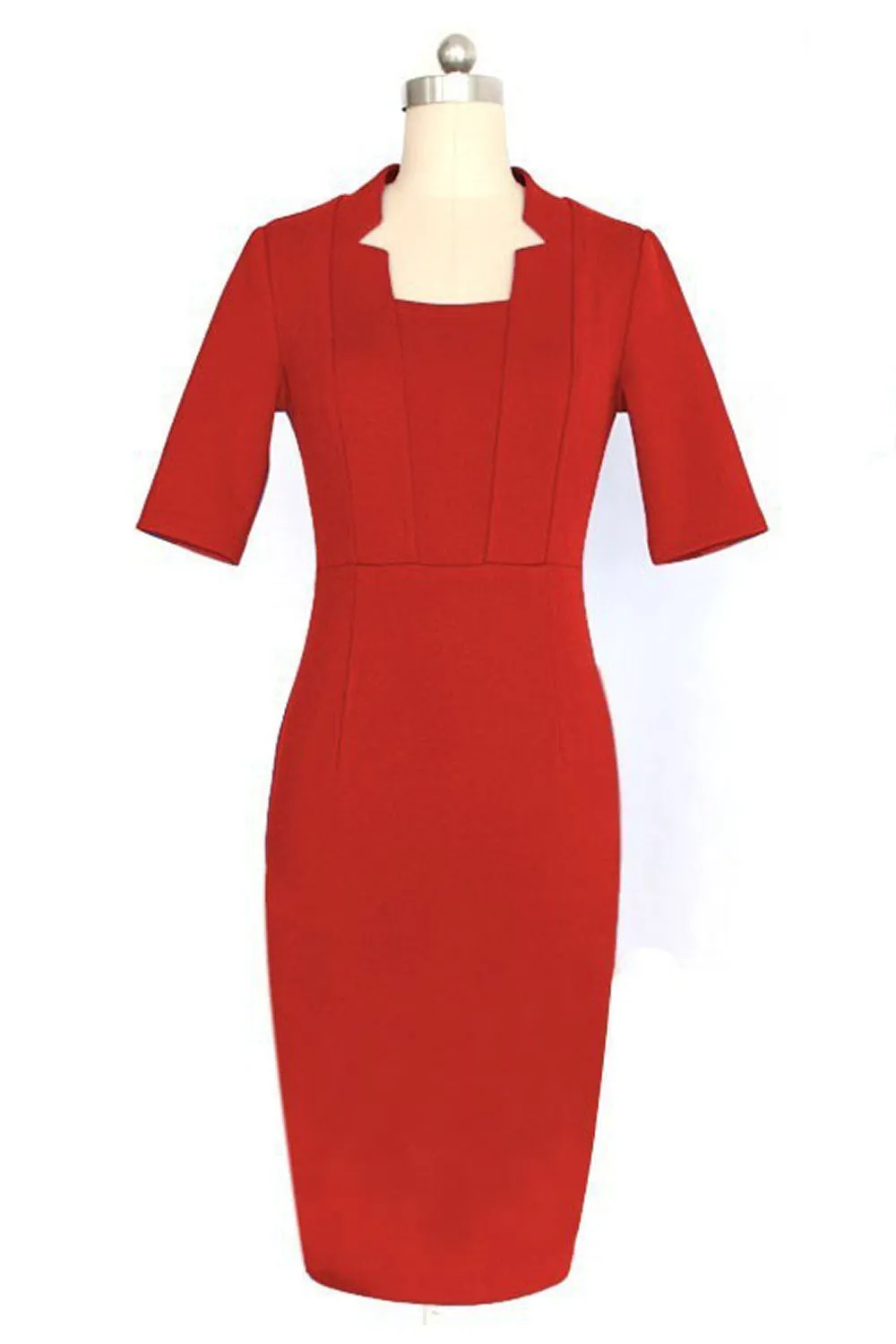 Ketty More Kate Middleton Wrinkle Collar Neck Knee Length Dress-KMWD188