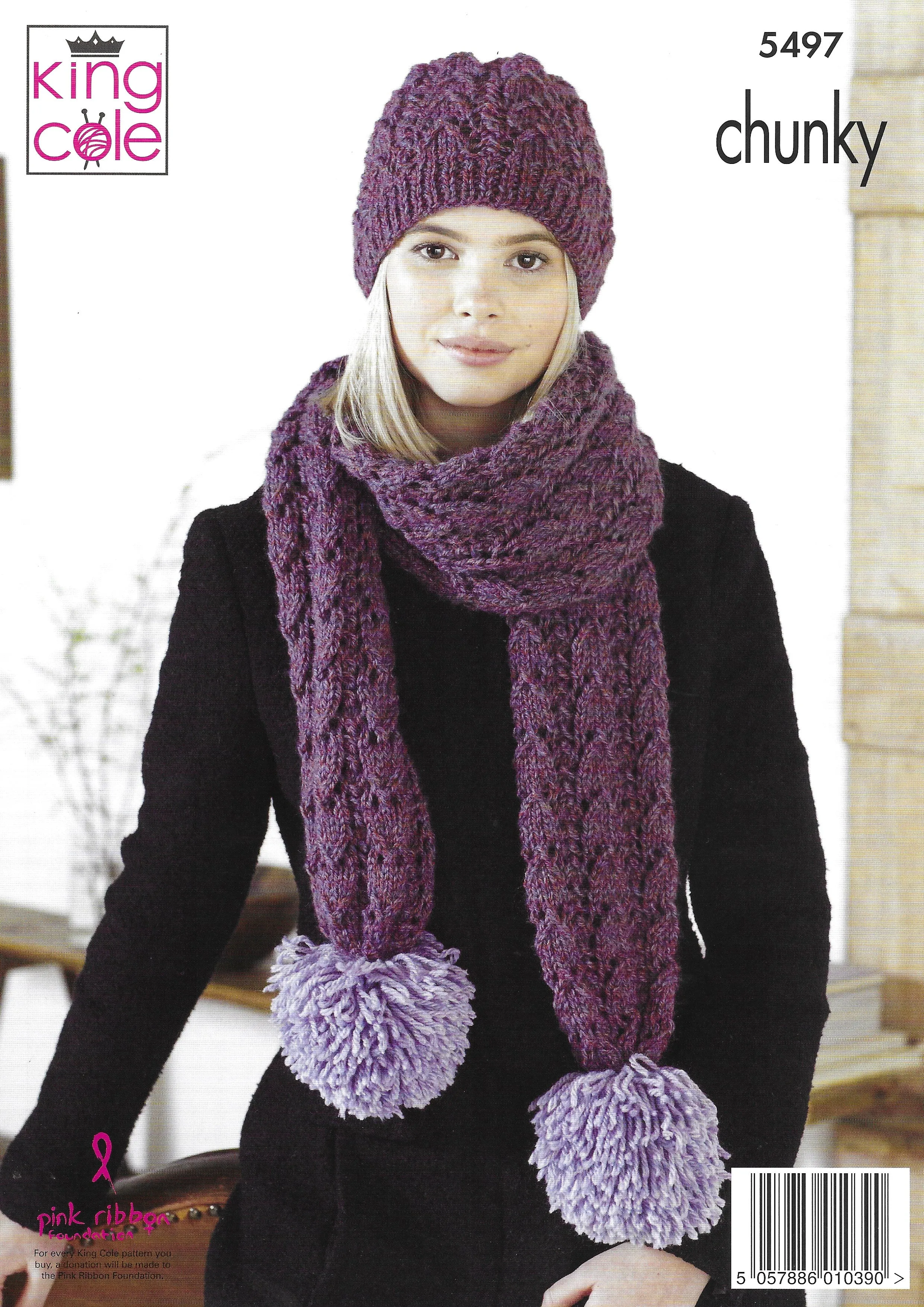 King Cole 5497 Cardigan, Hat & Scarf, Raglan Sleeve, Easy Knit. Chunky Knitting Pattern