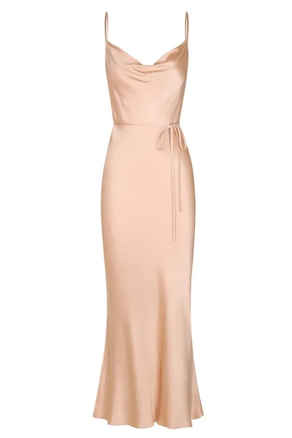 La Lune Bias cowl Midi Dress - Desert Rose