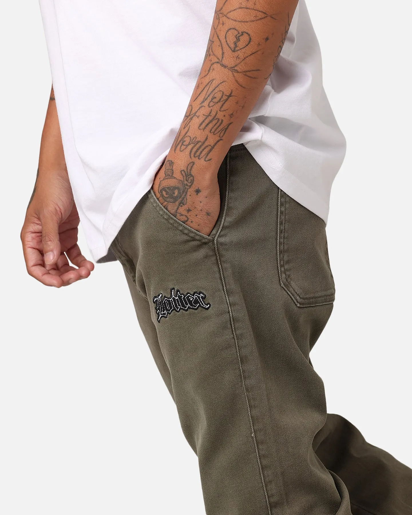 Loiter Demolition Flare Jeans Khaki