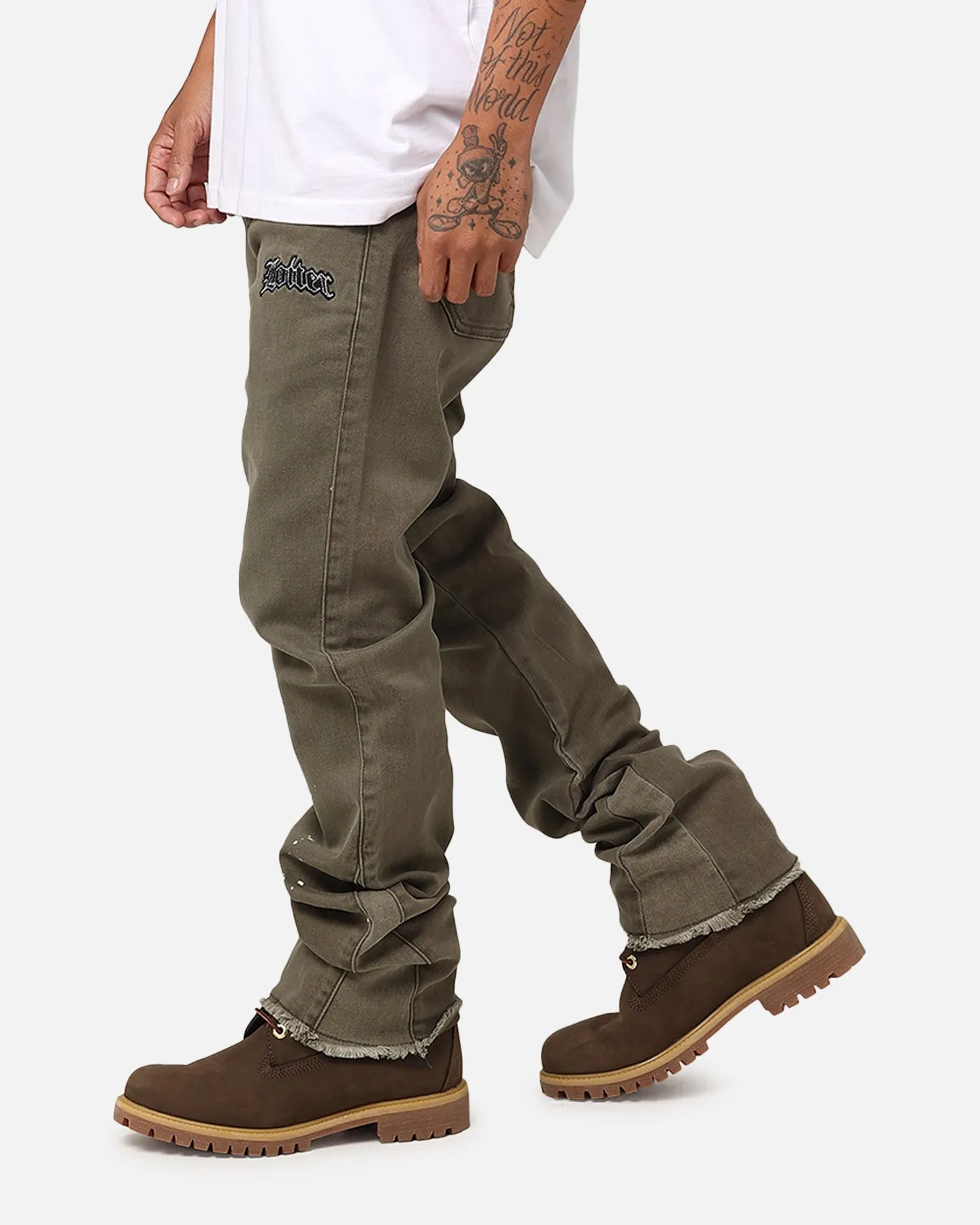 Loiter Demolition Flare Jeans Khaki