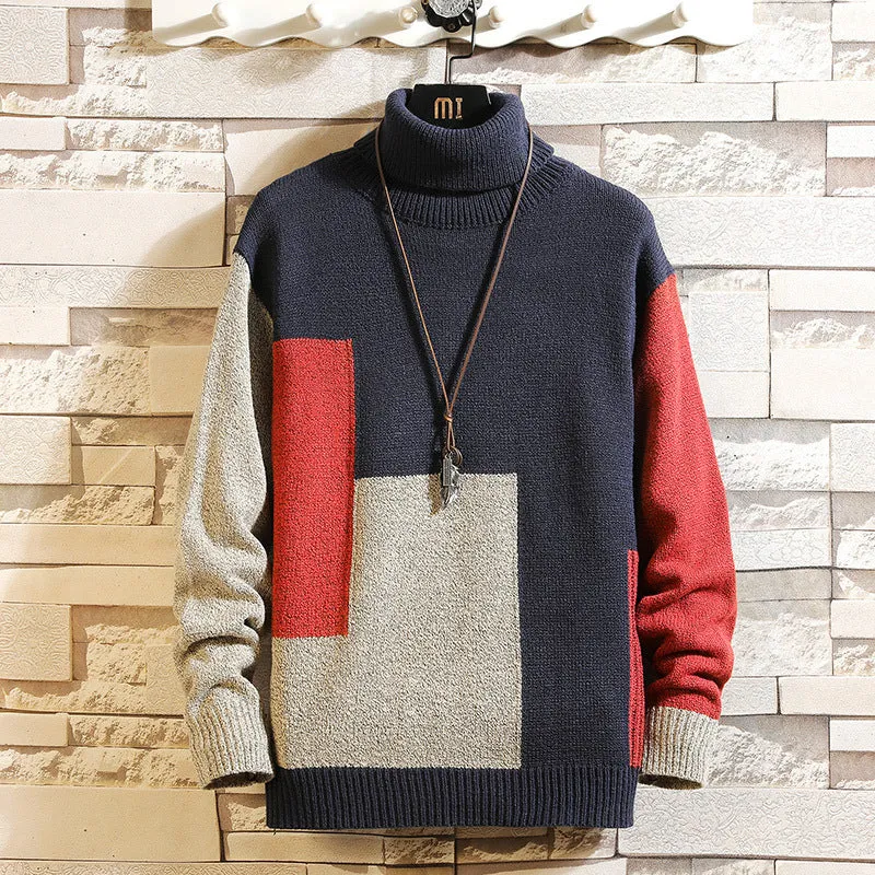 Loose Turtleneck Color-Block Pullover Sweater Plus Size Fashion Trend Casual Sweater