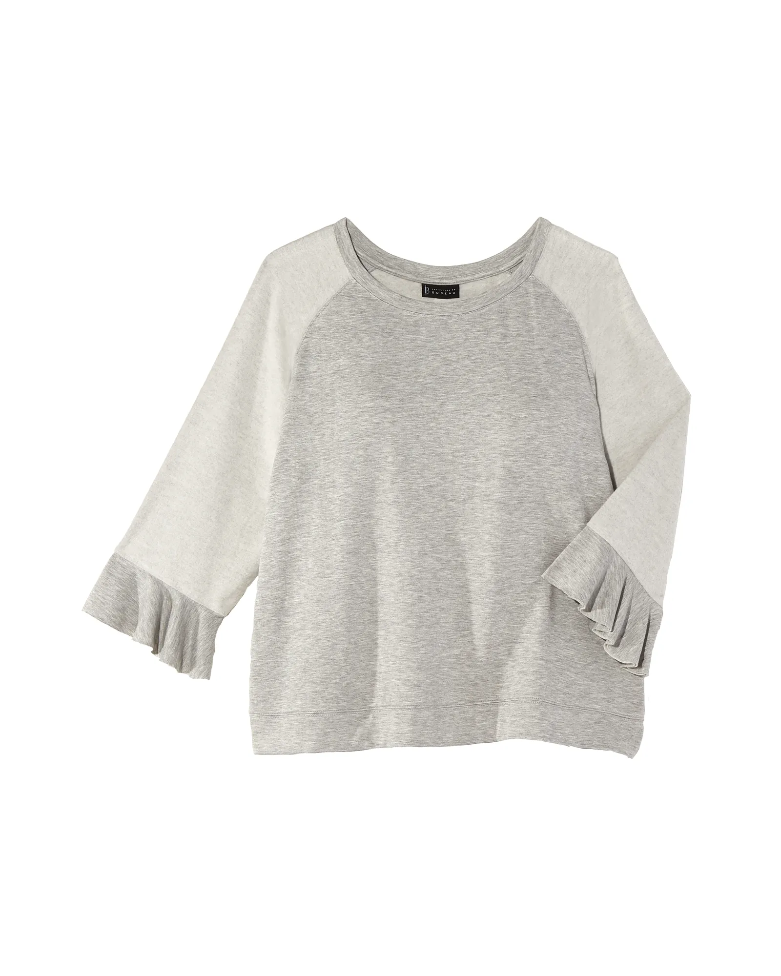 Lucia Ruffle Sleeve Pullover | Light Grey / Ivory