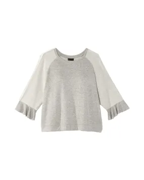 Lucia Ruffle Sleeve Pullover | Light Grey / Ivory