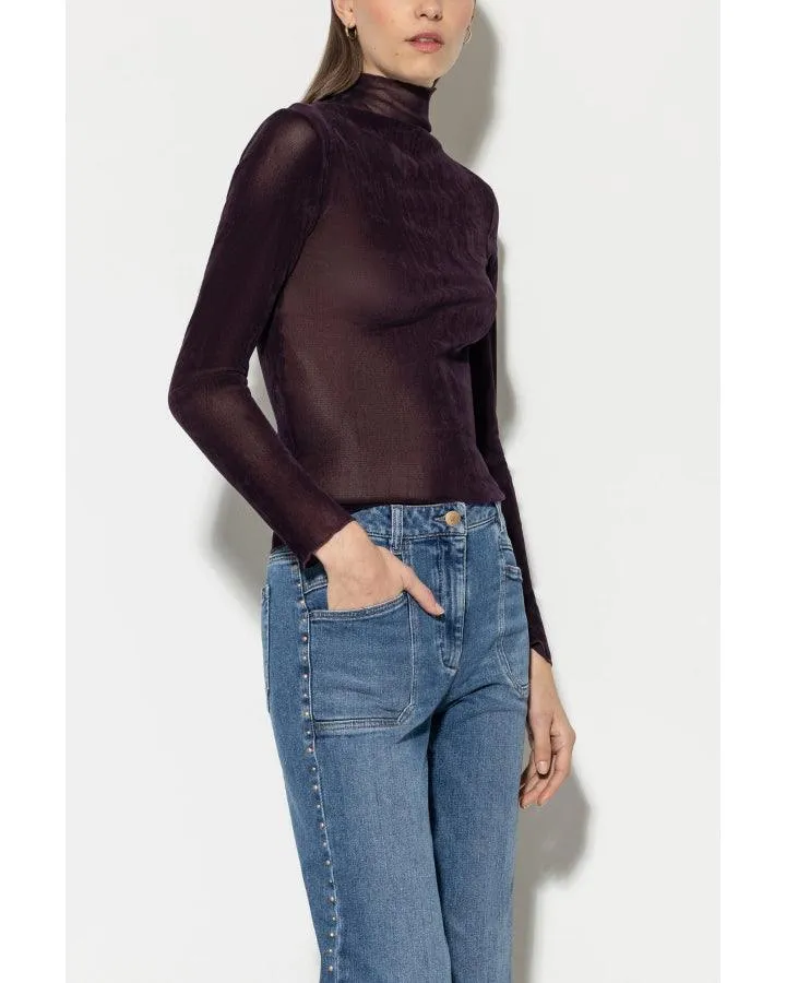 Luisa Cerano Velvet Look Mesh Turtleneck