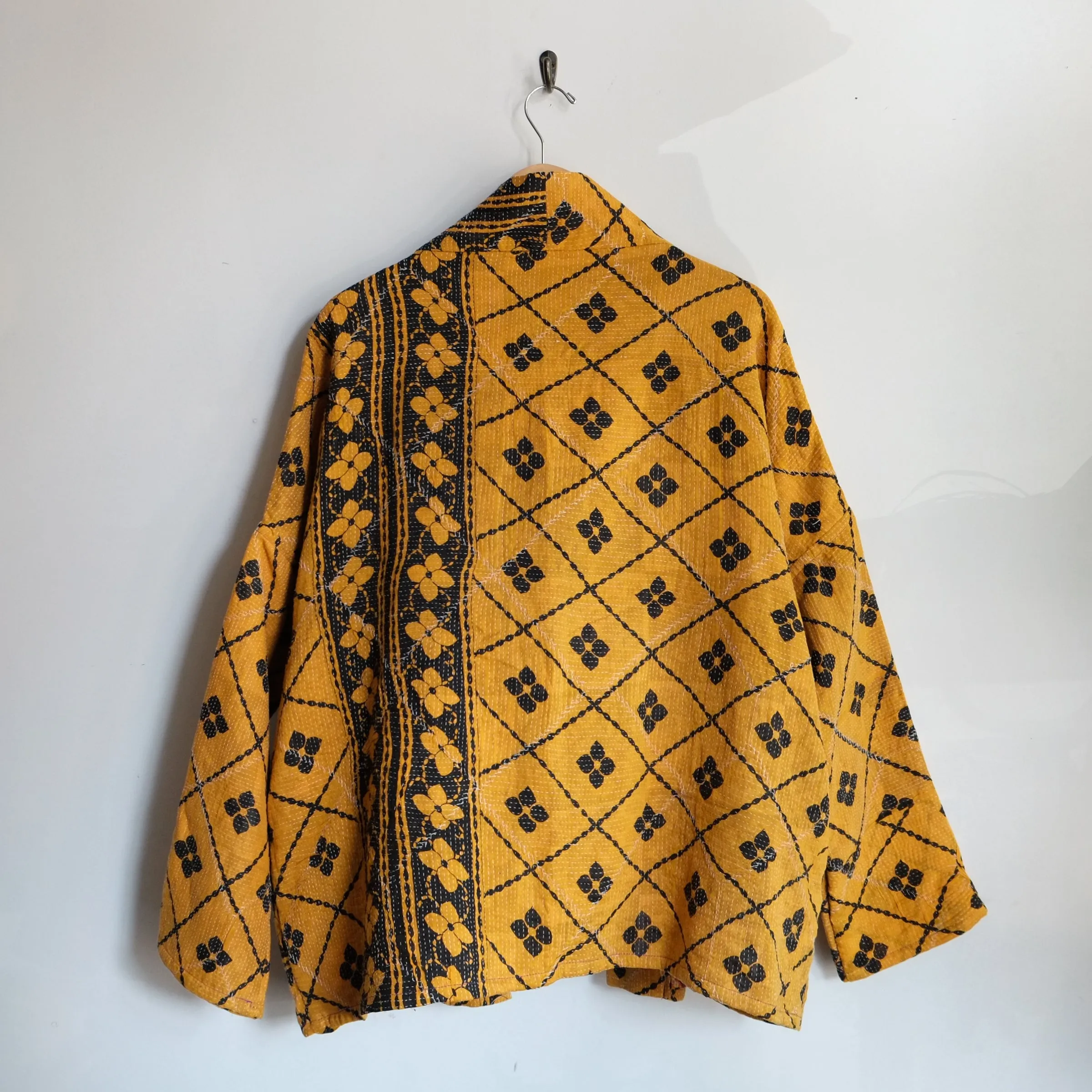 M Warm Yellow Orange with Black Flowers Anoushka Jacket LM143